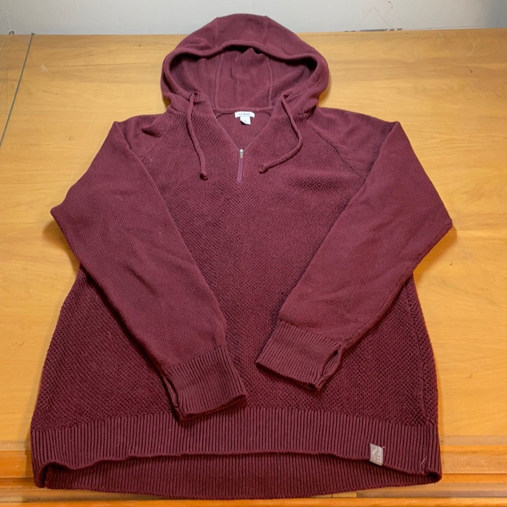 L.L. Bean Maroon Sweater Hoodie Three Quarter Zip